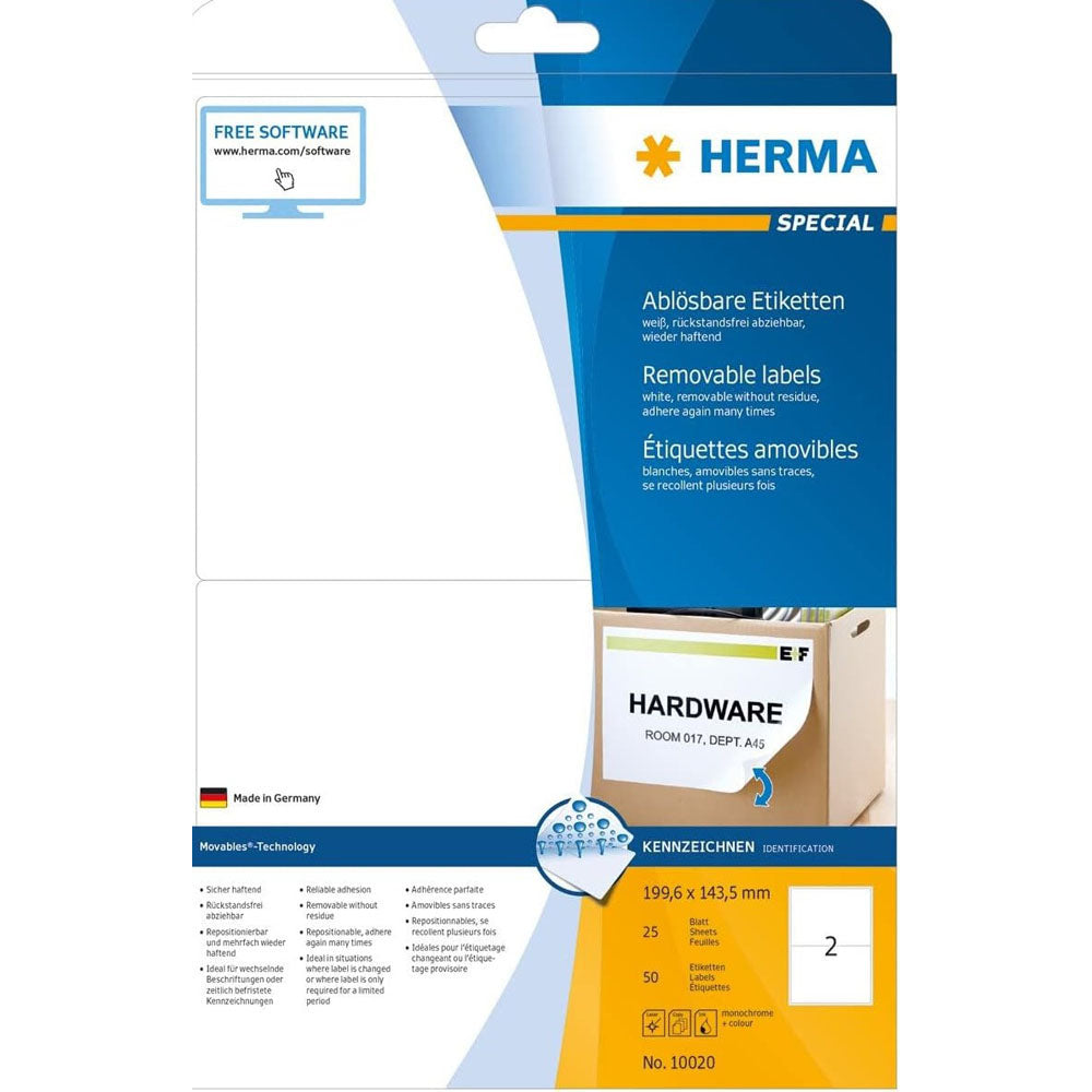 Herma Removable Labels A4 25pc(白)