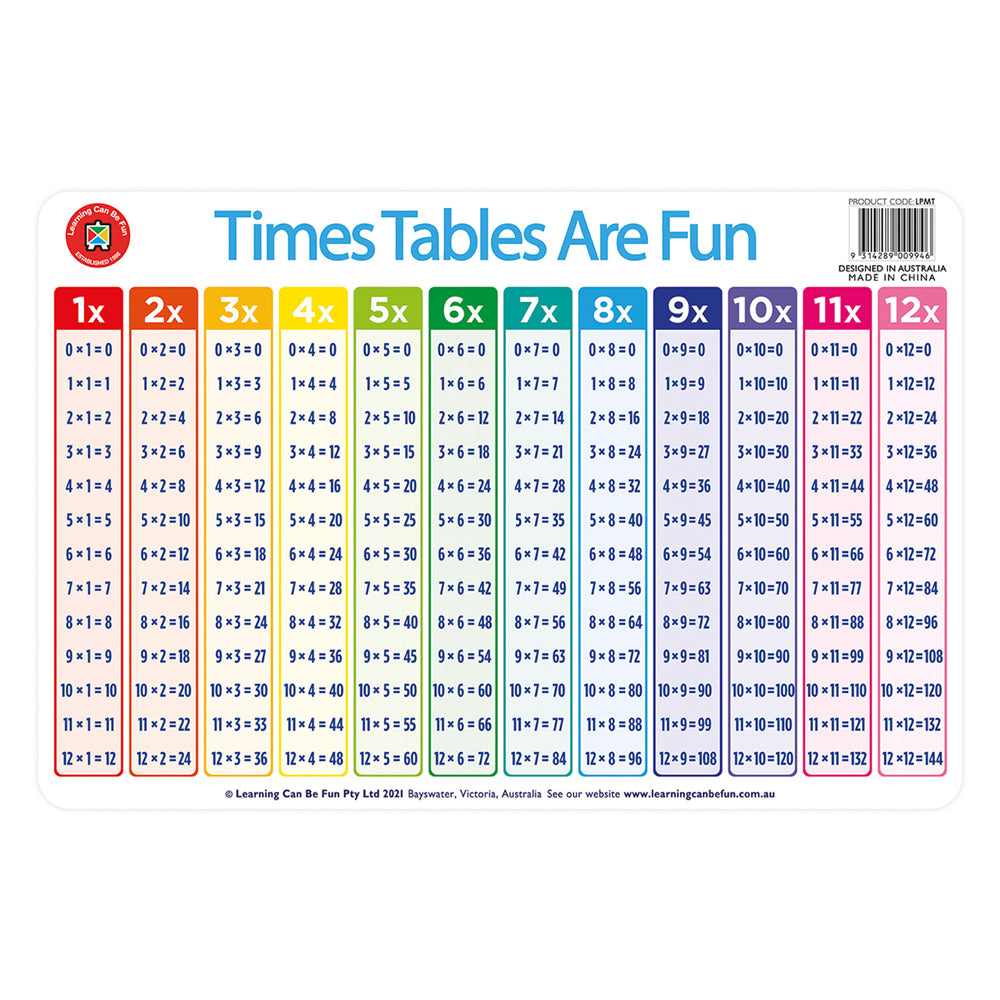 Times Tables are Fun Placemat