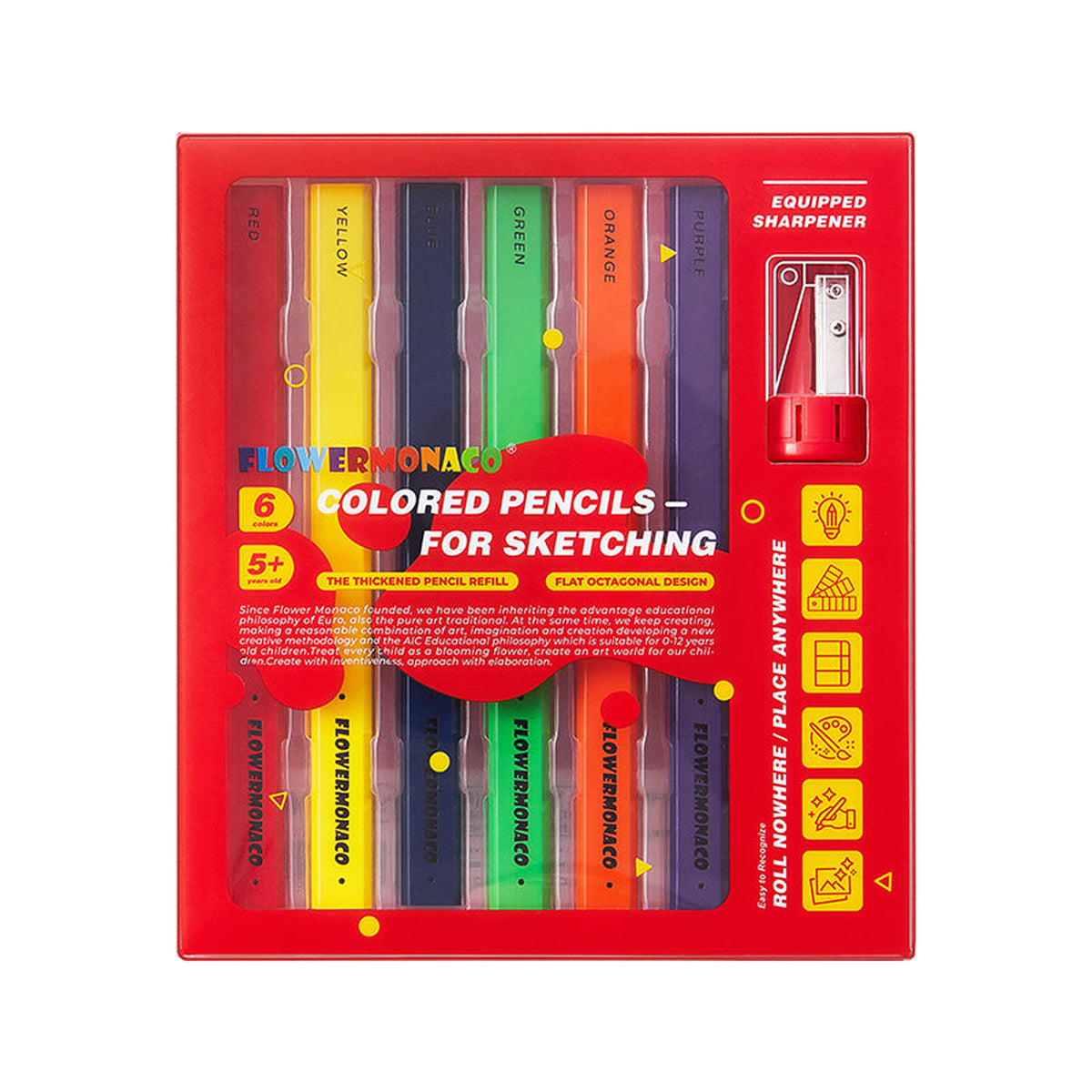Flower Monaco Coloured Pencils for Sketching (Pack of 6)