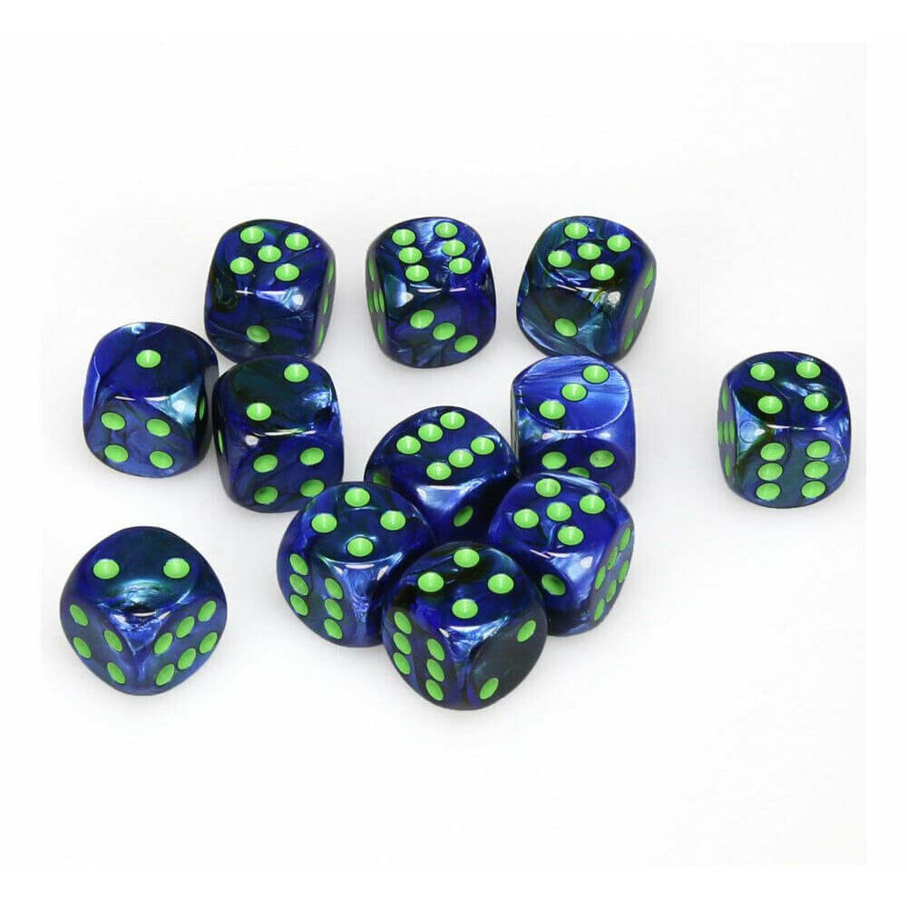 D6 terninger glansert 16mm (12 terninger)