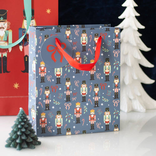Blue Nutcracker Print Gift Bag 23cm