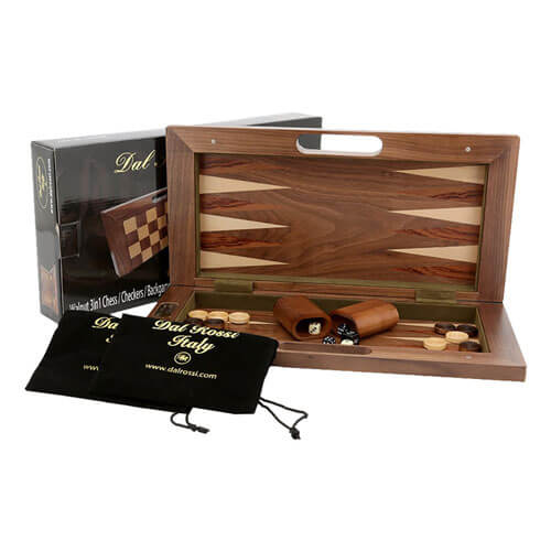 Dal Rossi Chess / Checkers / Backgammon Folding Walnut 16"