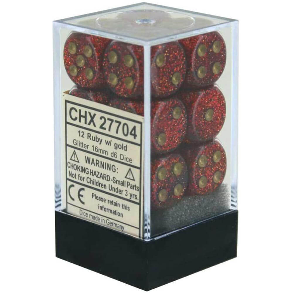 D6 Kości brokatu 16 mm (12 kości)